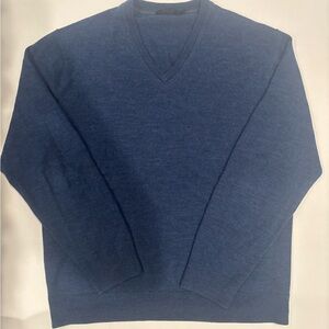 Raffi Alfie Mens 100% Merino Wool V Neck Sweater Blue Size L Quiet Luxury